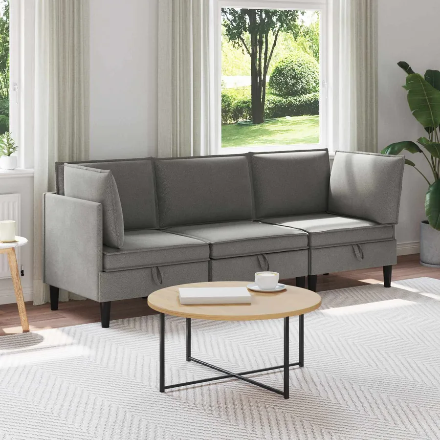Ensemble de meubles pour le salon 3 pcs Gris foncé Tissu