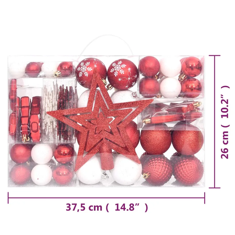 Ensemble de boules de Noël 108 pcs Rouge et blanc - 16