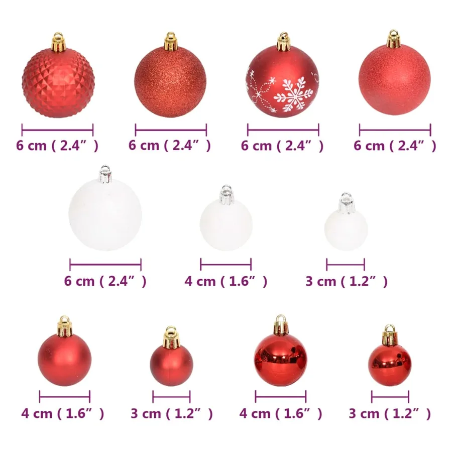 Ensemble de boules de Noël 108 pcs Rouge et blanc - 17