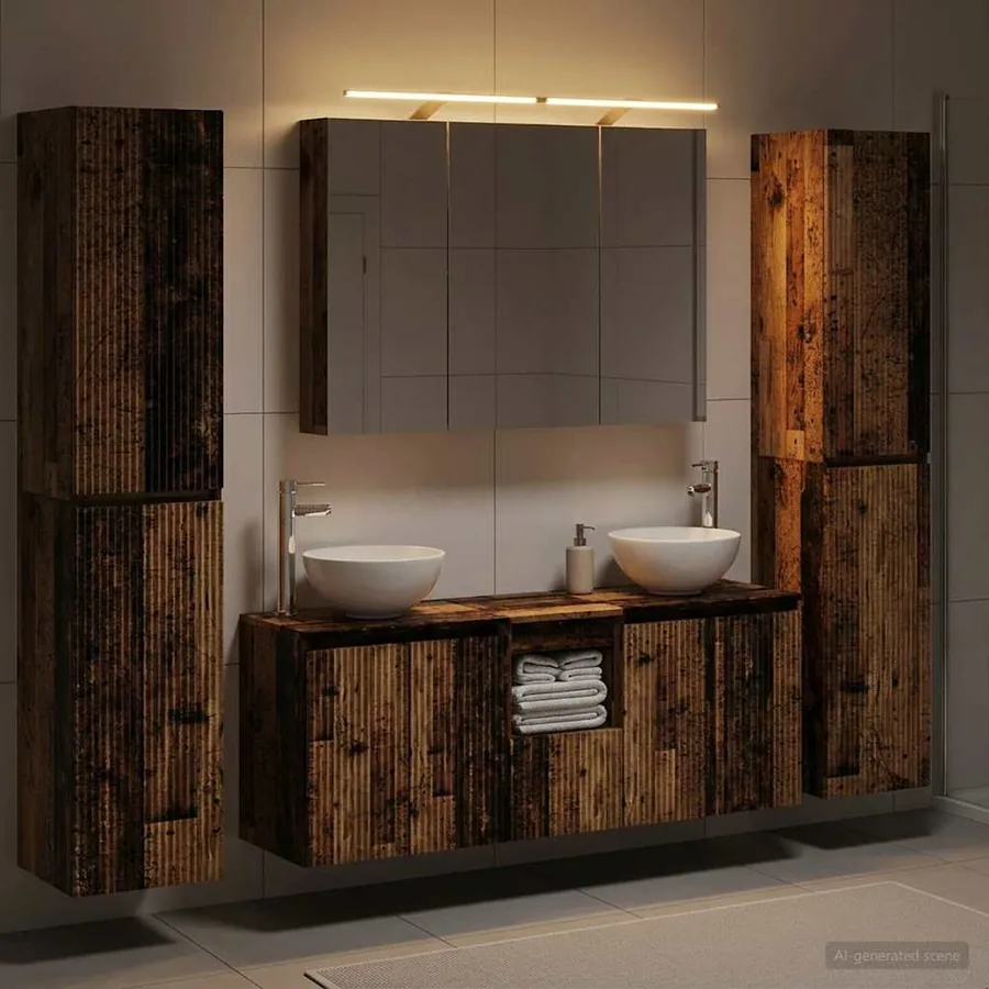 Ensemble de mobilier de salle de bain 6 pcs Bois ancien