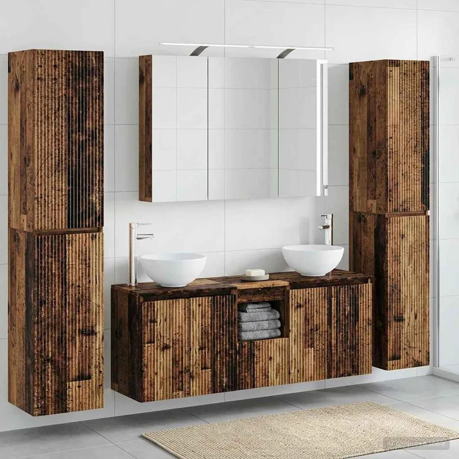 Ensemble de mobilier de salle de bain 6 pcs Bois ancien - 4