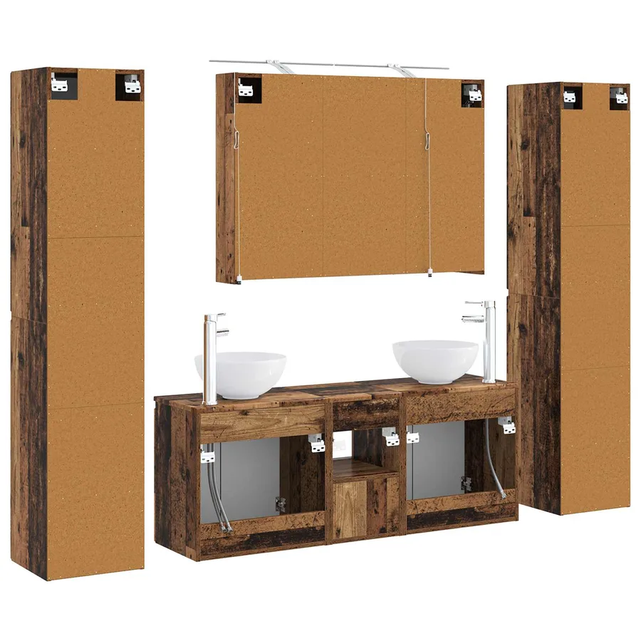 Ensemble de mobilier de salle de bain 6 pcs Bois ancien - 9