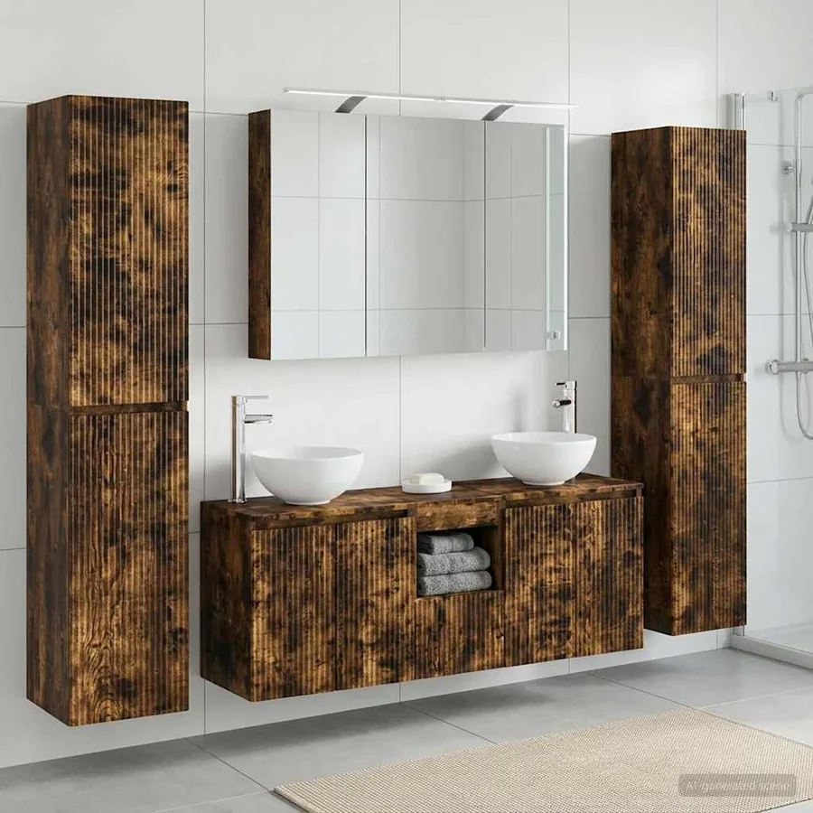 Ensemble de mobilier de salle de bain 6 pcs Chêne fumé