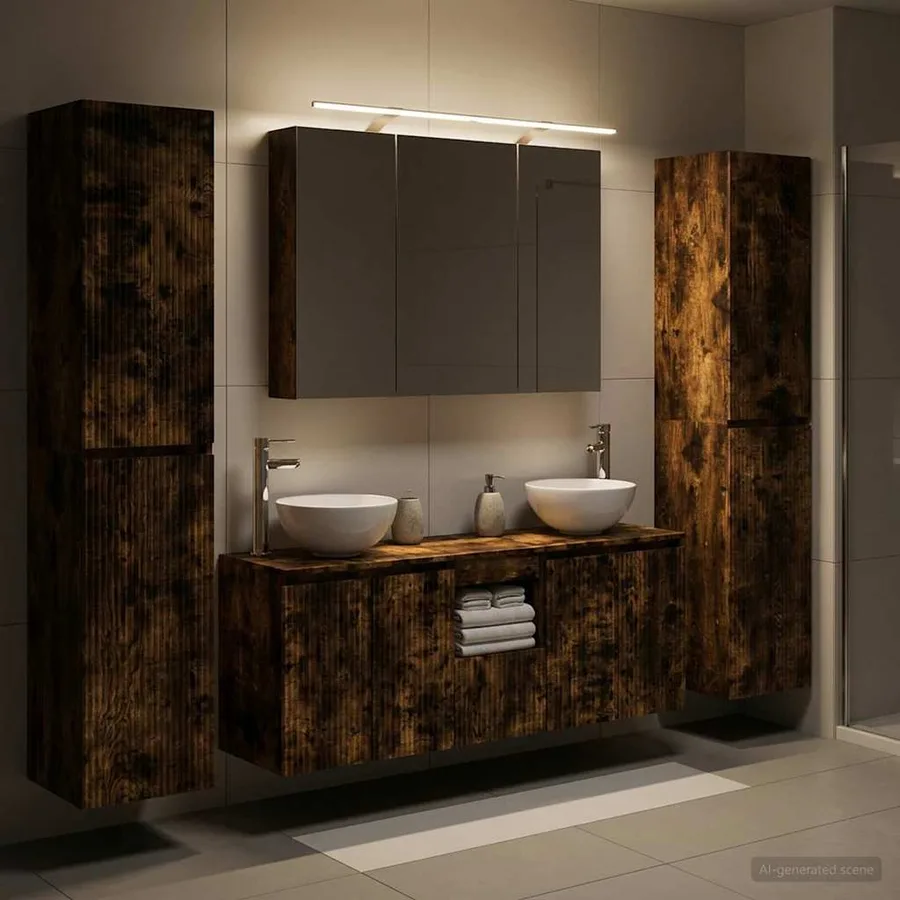 Ensemble de mobilier de salle de bain 6 pcs Chêne fumé - 4