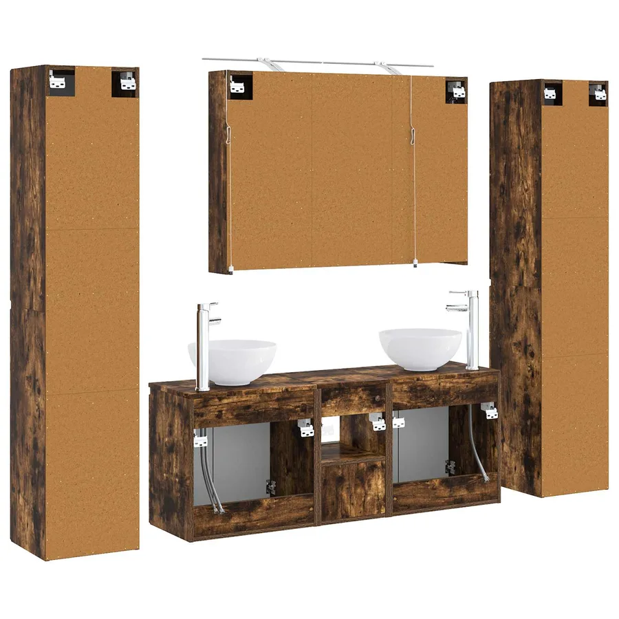 Ensemble de mobilier de salle de bain 6 pcs Chêne fumé - 9