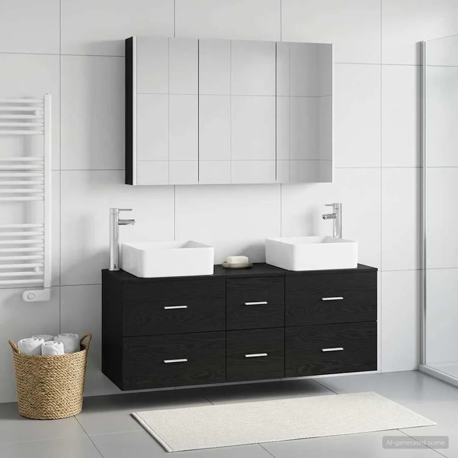 Ensemble de mobilier de salle de bain 4 pcs Chêne noir