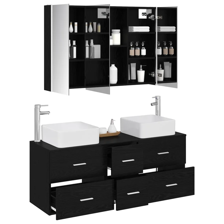 Ensemble de mobilier de salle de bain 4 pcs Chêne noir - 3