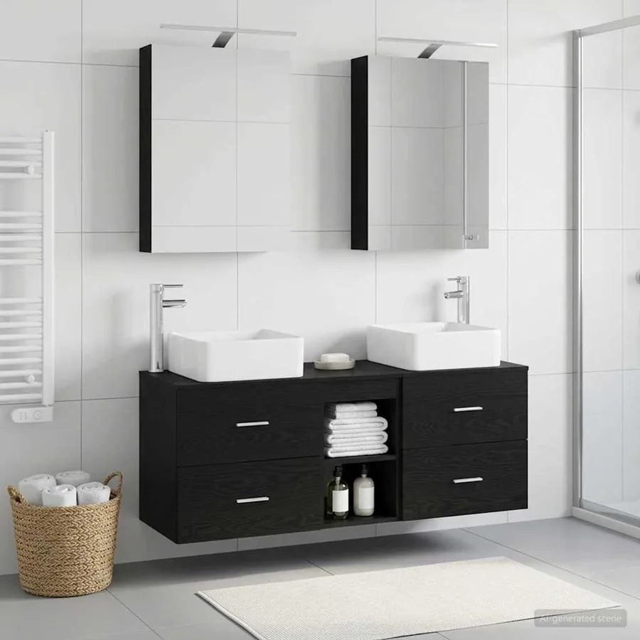 Ensemble de mobilier de salle de bain 5 pcs Chêne noir
