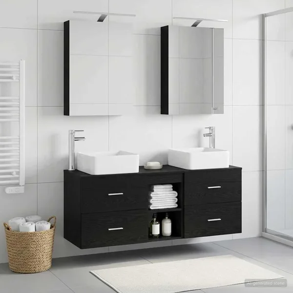 Ensemble de mobilier de salle de bain 5 pcs Chêne noir
