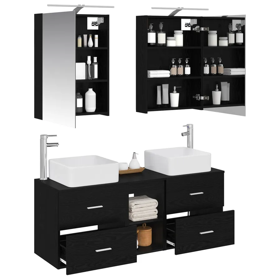 Ensemble de mobilier de salle de bain 5 pcs Chêne noir - 3