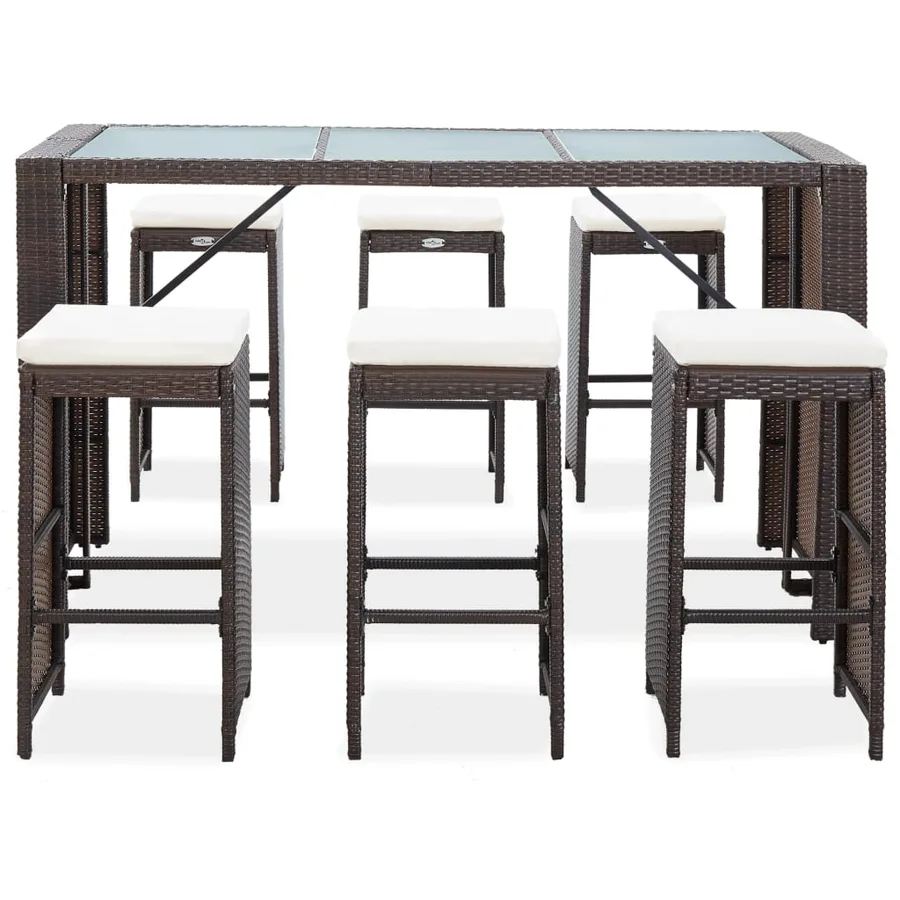 Ensemble de bar de jardin 7 pcs coussins Résine tressée Marron - 2