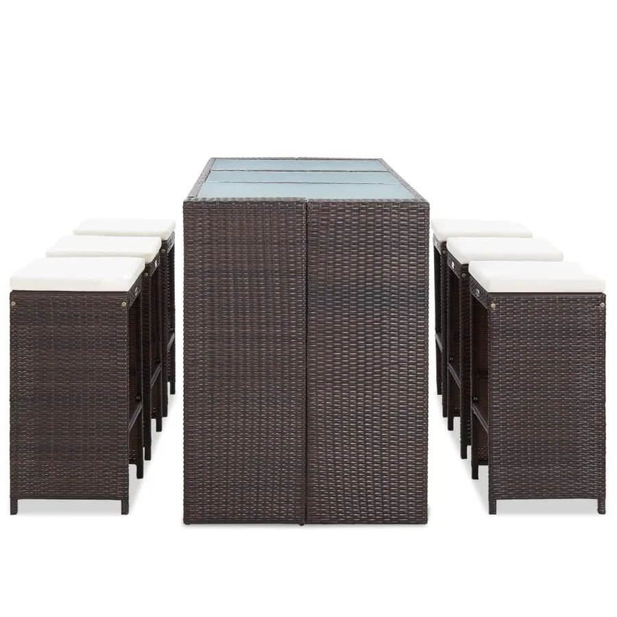 Ensemble de bar de jardin 7 pcs coussins Résine tressée Marron - 3