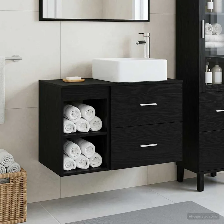 Ensemble de mobilier de salle de bain 2 pcs Chêne noir