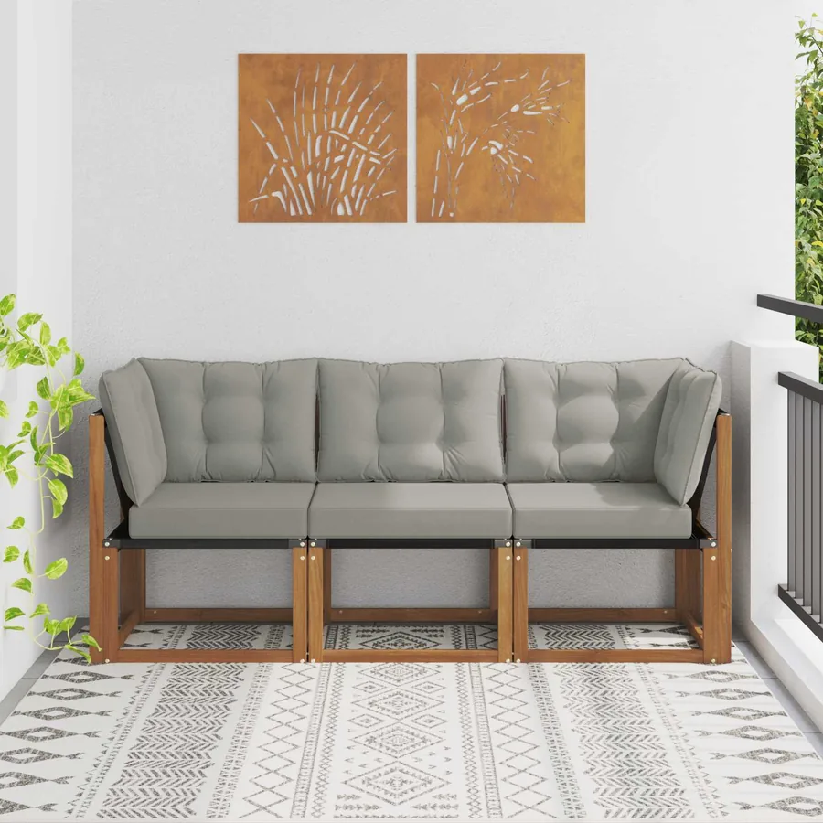 Canapé d’extérieur milieu et coin avec coussin 3 Pièce Naturel