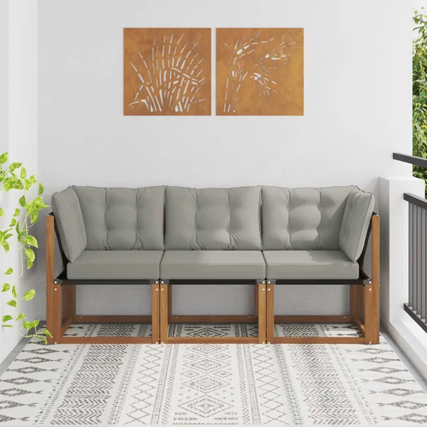 Canapé d’extérieur milieu et coin avec coussin 3 Pièce Naturel