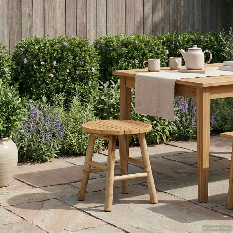 Tabouret de Jardin Naturel Ø 38 x 42 cm Bambou - 3