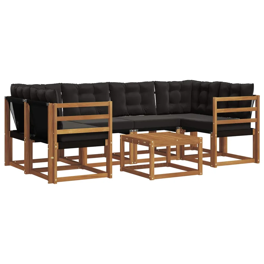Ensemble de canapés d'extérieur 7 pcs Naturel et Noir - 2