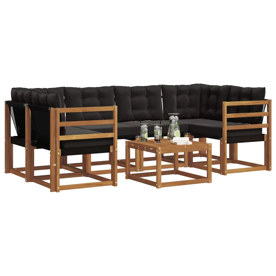 Ensemble de canapés d'extérieur 7 pcs Naturel et Noir - 3