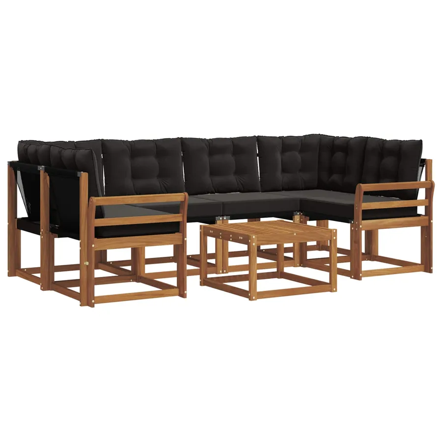 Ensemble de canapés d'extérieur 7 pcs Naturel et Noir - 2