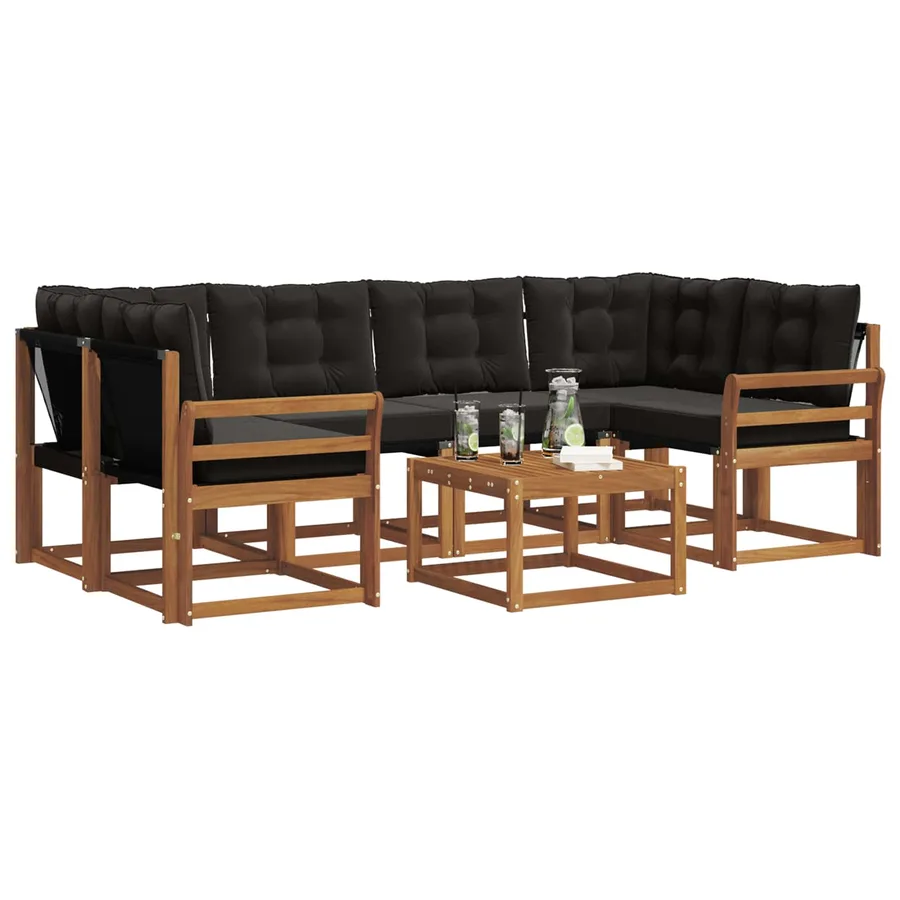 Ensemble de canapés d'extérieur 7 pcs Naturel et Noir - 3