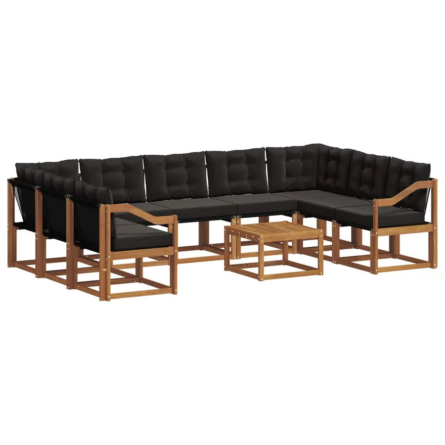 Ensemble de canapés d'extérieur 10 pcs Naturel et Noir - 2