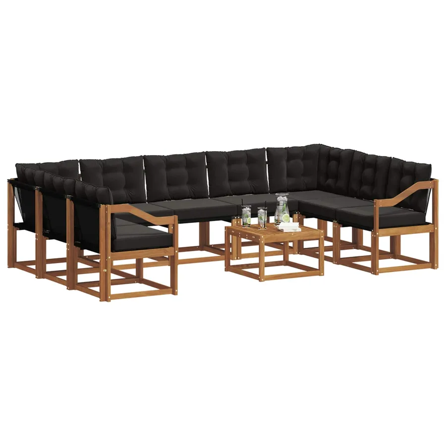Ensemble de canapés d'extérieur 10 pcs Naturel et Noir - 3