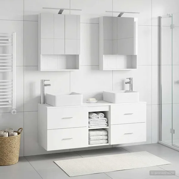 Ensemble de mobilier de salle de bain 5 pcs Blanc