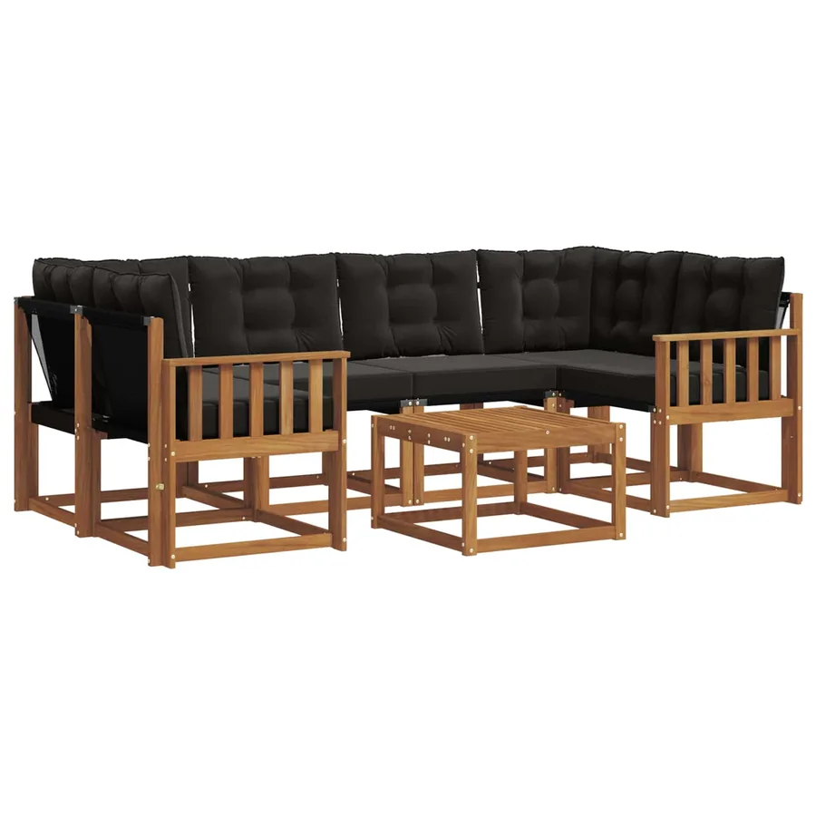 Ensemble de canapés d'extérieur 7 pcs Naturel et Noir - 2