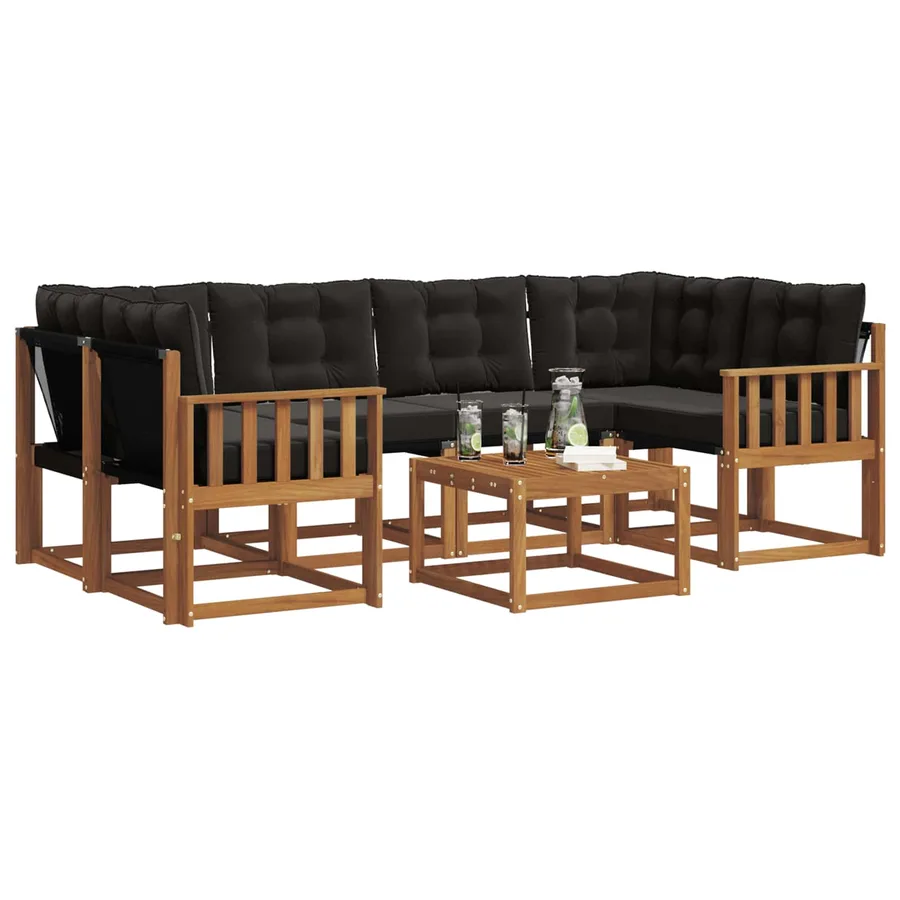 Ensemble de canapés d'extérieur 7 pcs Naturel et Noir - 3