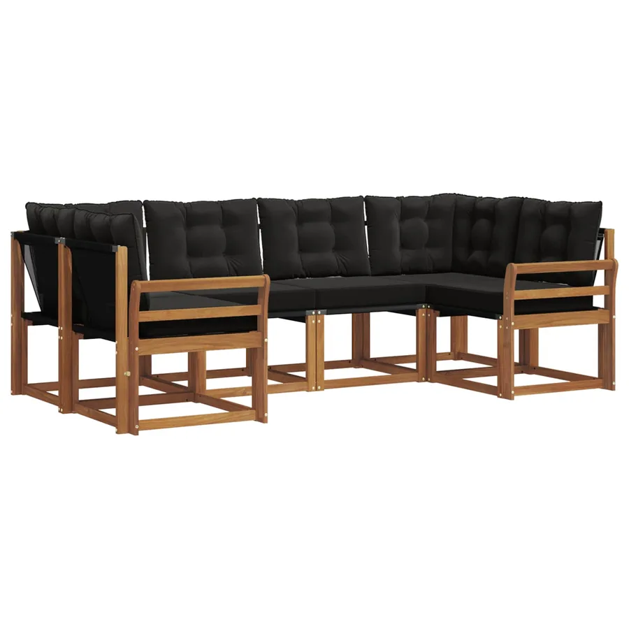 Ensemble de canapés d'extérieur 6 pcs Naturel et noir - 2