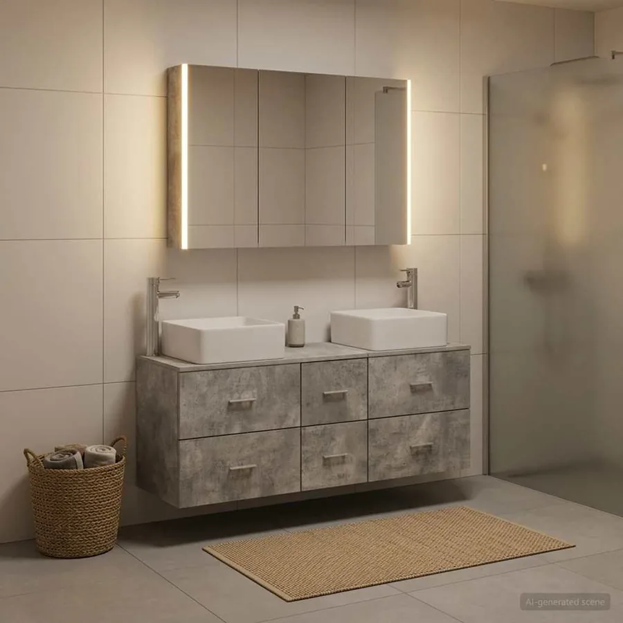 Ensemble de mobilier de salle de bain 4 pcs Gris béton
