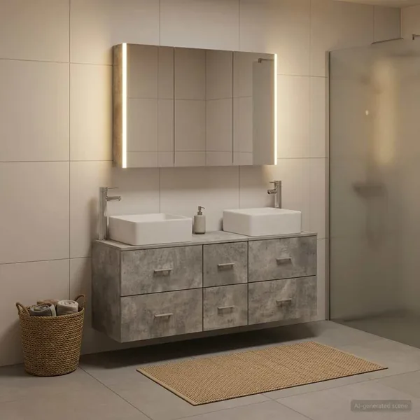 Ensemble de mobilier de salle de bain 4 pcs Gris béton
