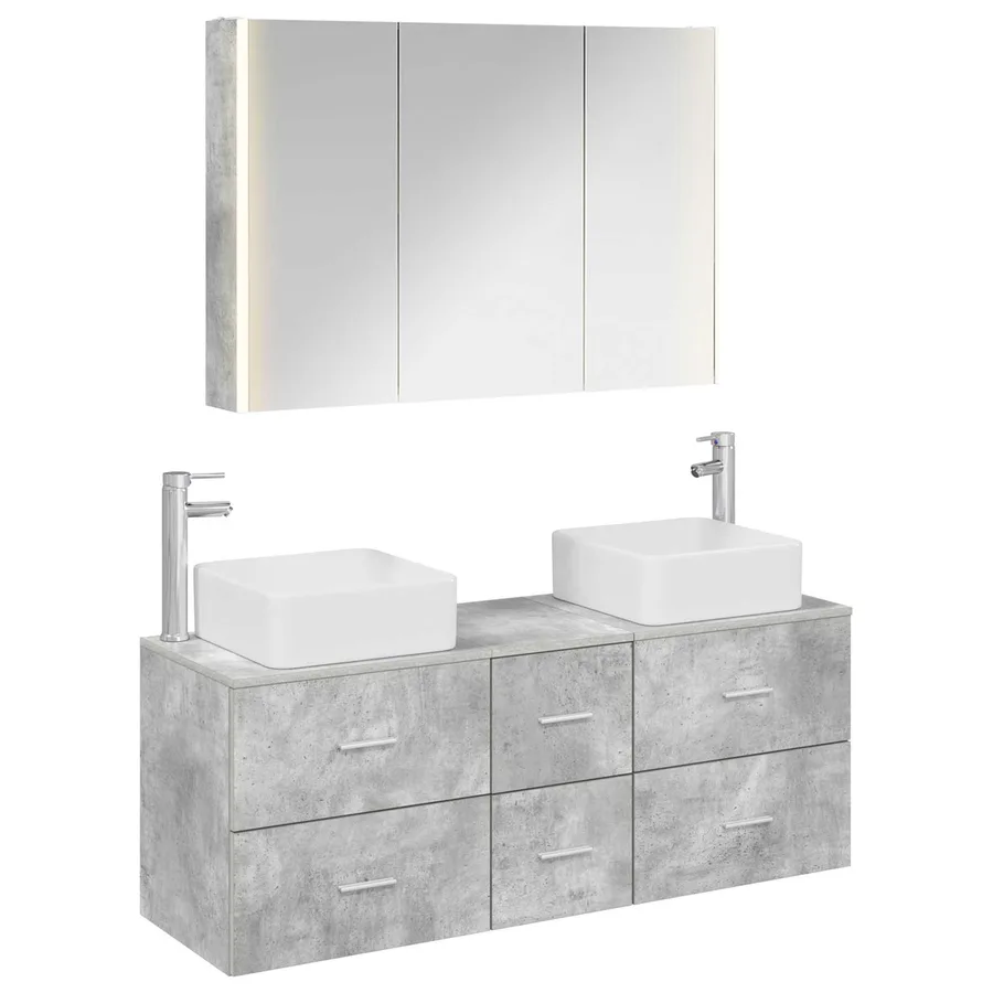 Ensemble de mobilier de salle de bain 4 pcs Gris béton - 2