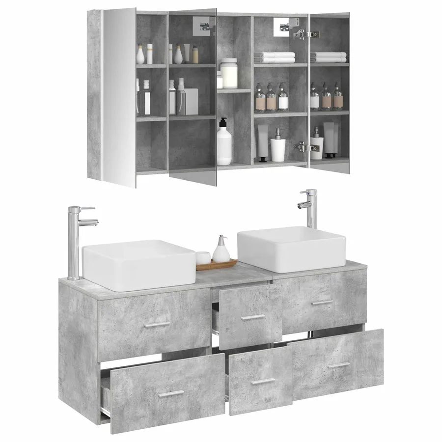 Ensemble de mobilier de salle de bain 4 pcs Gris béton - 3