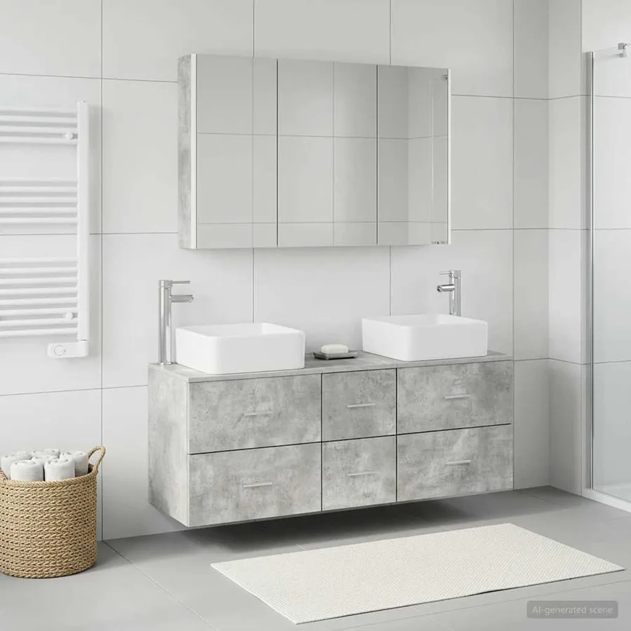 Ensemble de mobilier de salle de bain 4 pcs Gris béton - 4