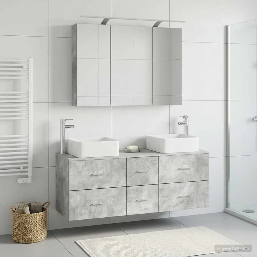 Ensemble de mobilier de salle de bain 4 pcs Gris béton