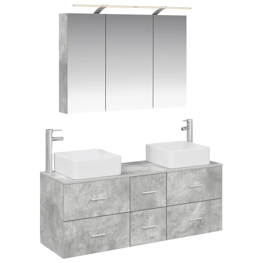 Ensemble de mobilier de salle de bain 4 pcs Gris béton - 2