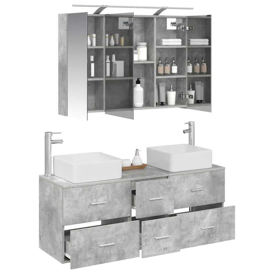 Ensemble de mobilier de salle de bain 4 pcs Gris béton - 3