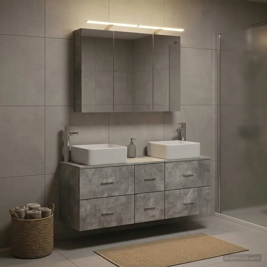 Ensemble de mobilier de salle de bain 4 pcs Gris béton - 4