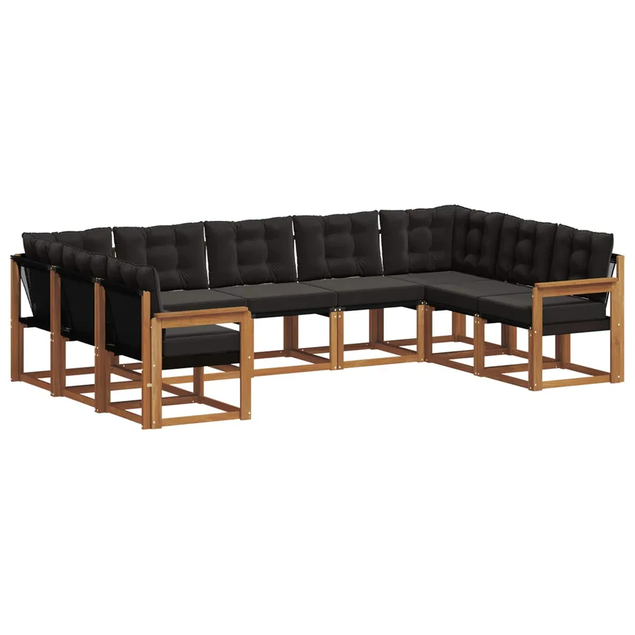 Ensemble de canapés d'extérieur 9 pcs Naturel et Noir - 2