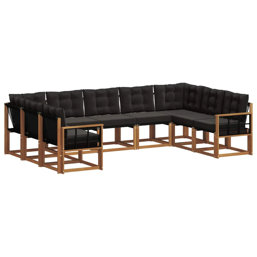 Ensemble de canapés d'extérieur 9 pcs Naturel et Noir - 2