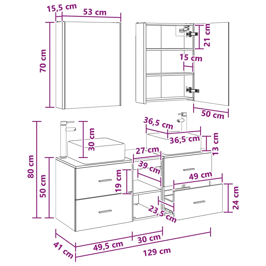 Ensemble de mobilier de salle de bain 5 pcs Blanc - 14