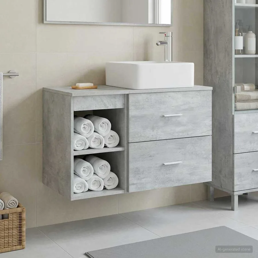 Ensemble de mobilier de salle de bain 2 pcs Gris béton