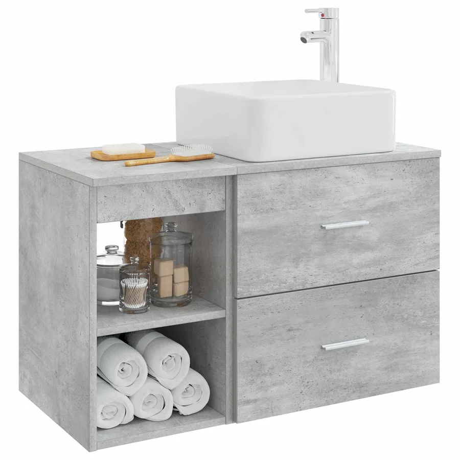 Ensemble de mobilier de salle de bain 2 pcs Gris béton - 3