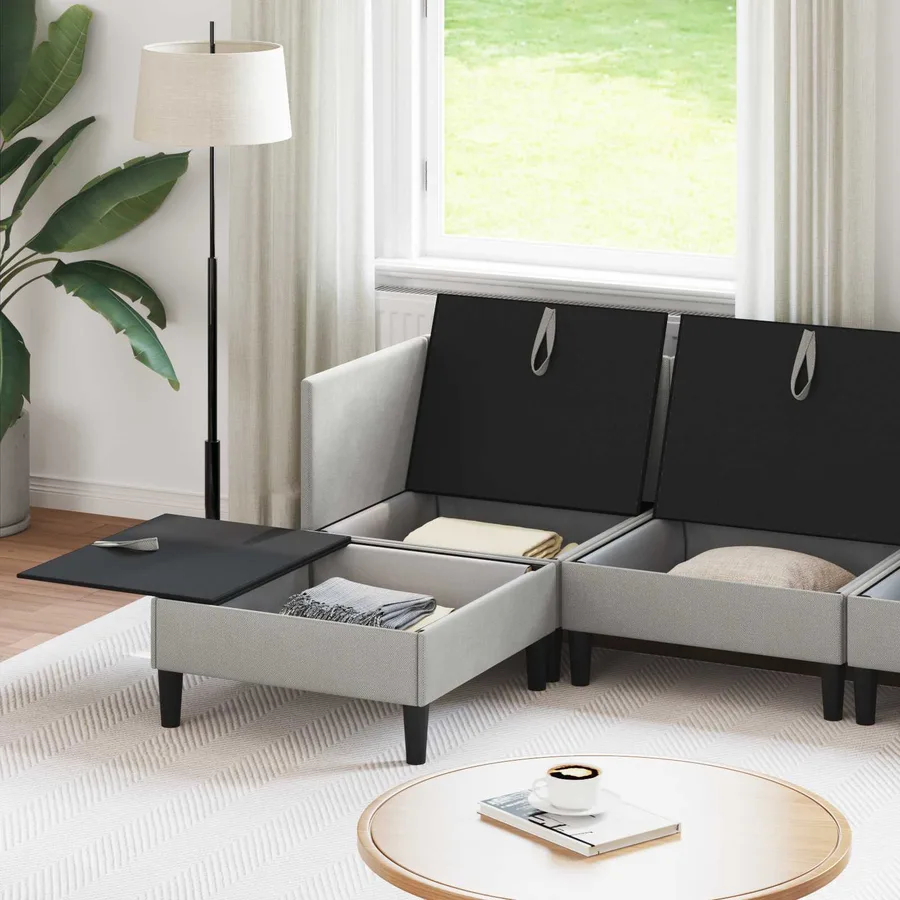 Ensemble de meubles pour le salon 5 pcs Gris clair Tissu - 3