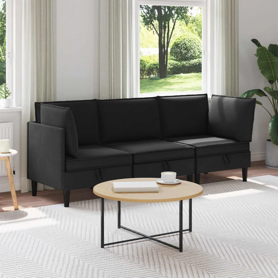 Ensemble de meubles pour le salon 3 pcs Noir Tissu