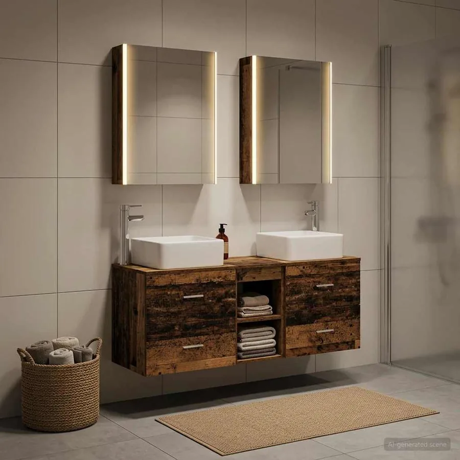 Ensemble de mobilier de salle de bain 5 pcs Bois ancien