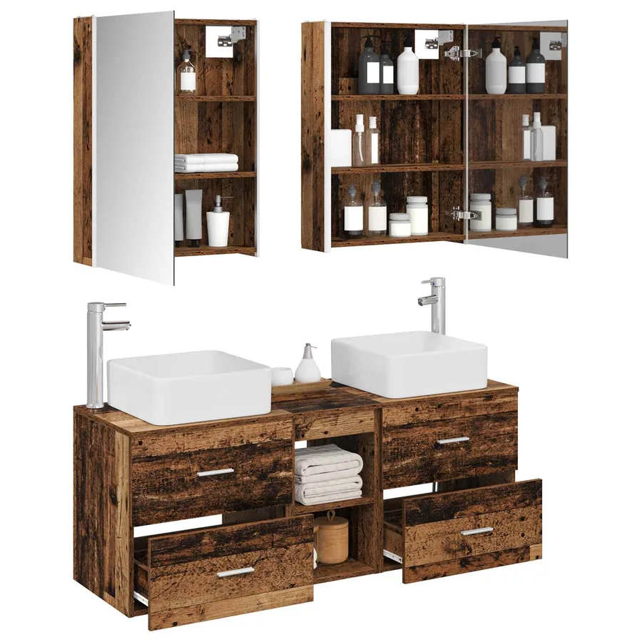 Ensemble de mobilier de salle de bain 5 pcs Bois ancien - 3