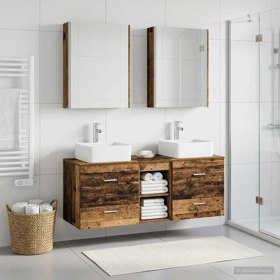 Ensemble de mobilier de salle de bain 5 pcs Bois ancien - 4