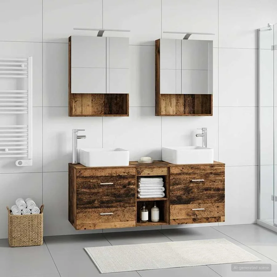 Ensemble de mobilier de salle de bain 5 pcs Bois ancien
